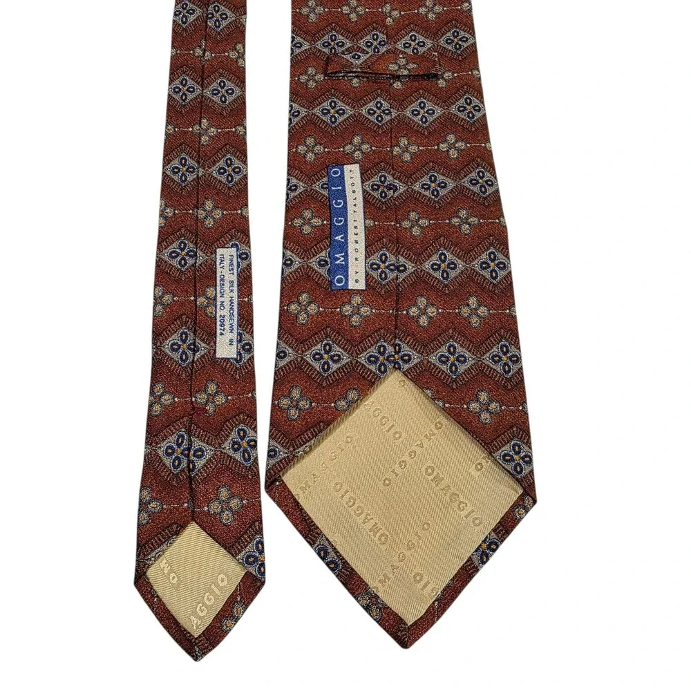 Omaggio by Roberto Talbott Silk Necktie Burgundy Blue‎ Hand-Stitched Italy